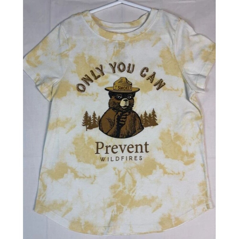 Smokey Bear Tie Dye Only You T-Shirt S/S Tagless White & Yellow Kids Youth Large